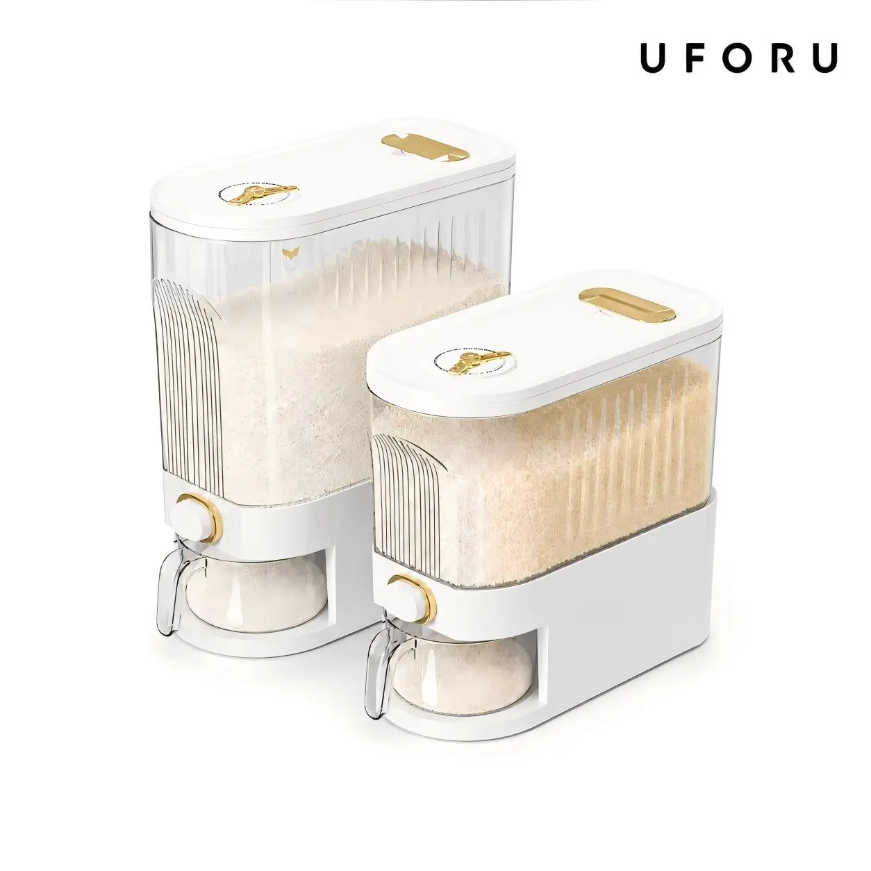 UFORU Durable Plastic Grain Container with Measuring Cup, Time Marker, Dustproof Design & Stackable Feature, Multi-Compartment Large-Capacity Food Storage for Soybeans, Corn & Kitchen Organization