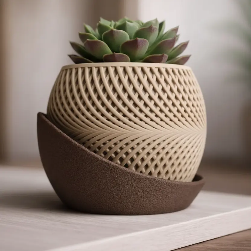 3D Printed Indoor Planter with Drip Tray, Sculptural Spiral Pot for Succulents and Cacti, Small Desk and Shelf Planter, Modern Boho Plant Decor, Housewarming Plant Lover Gift