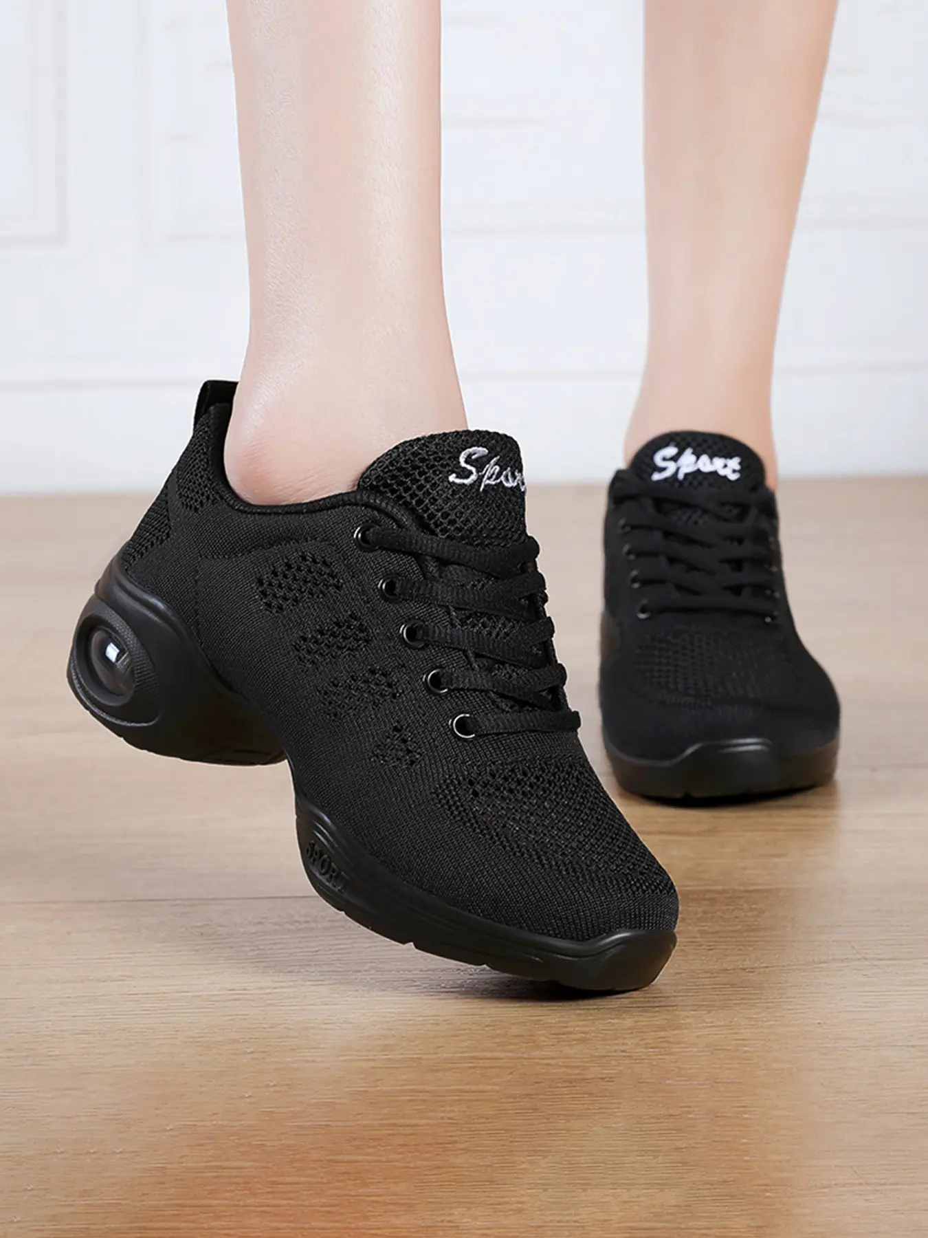 Spring Summer Women Platform Dance Shoes Sporty Dancing Shoes Height Increase Sneakers Mesh Breathable Soft Sole Non-slip Ballroom Dance Shoes Daily Outdoor Casual Sports Shoes Full Black Full White