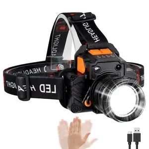 1PC USB Rechargeable Headlamp, High Lumens LED Head Flashlight Motion Sensor Head Lamp, Waterproof, Portable Outdoor Headlight, Zoomable Outdoor Headlamp for Camping Hiking Running Cycling Fishing Work