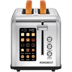 2 Slice Easy Touch Screen Toaster, Stainless Steel with Wide Slots, Even Toasting, Reheat Defrost, Removable Crumb Tray, Silver