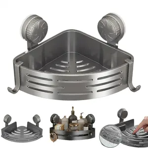 2026 New Suction Cup Corner Shower Shelf, No-Drill Bathroom Corner Shelf Strong, Waterproof Suction Cup, Bathroom Organizers and Storage Countertop for Bathroom Kitchen decor set cool stuff(Grey-1PCS)