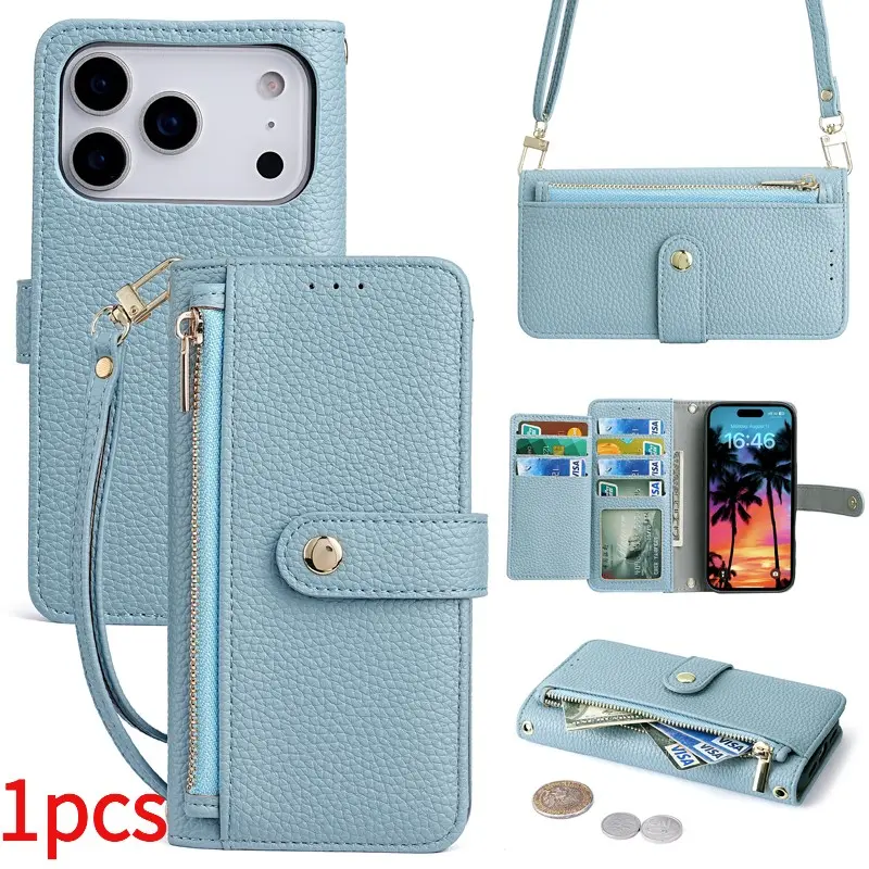 iPhone 17 Pro Max Crossbody Phone Case, Apple 13/12 Pro Flip Cover, iPhone 14/15 Plus Card Zipper Bag, 16 Pro Max Phone Shell, Accessories, Protection, Phone Pouch, Casing