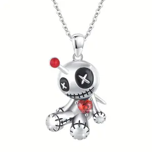 New Curse Doll Chain Necklace, Dark Gothic Design, Creative Punk 2-Hearts Pendant with Adjustable Black Gemstone Wrap Set, Unisex Gothic Jewelry, Fashion Daily Accessories, Punk-Style Cuban Chain, Chain Necklace Two Hearts