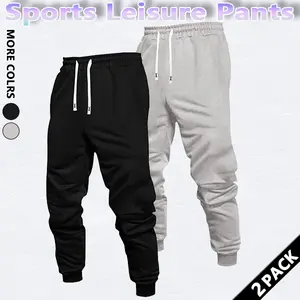 2 PACK Men's Regular Fit Solid Drawstring Waist Sweatpants, Casual Pocket Design Pants for Fall & Winter, Men's Trousers for Daily Wear, Athleisure Pants