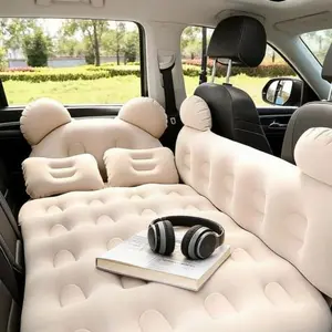 Cute Chubby Bear Light Khaki Soft Car Air Mattress, Portable Storage Car Accessory, Ideal for Wild Camping/Beach Play/Lying Rest During Long Self-drive Trips