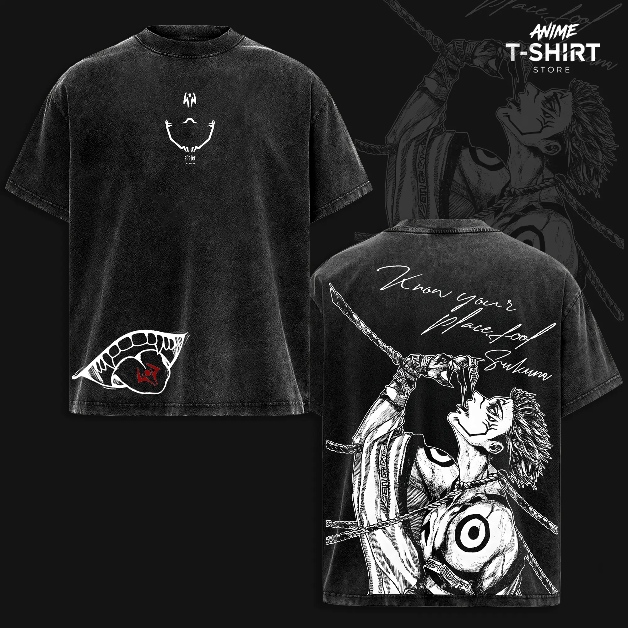 Ryomen Sukuna – Jujutsu Kaisen Acid Washed Oversized T-Shirt, Heavyweight Cotton Anime Tee, Vintage Manga Streetwear, Unisex Daily Wear, Gift for Anime Fans