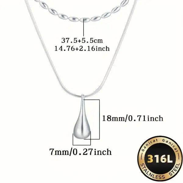 Ganica 316L Stainless Steel Necklace with Teardrop Pendant, Elegant Design, Perfect for Everyday Wear