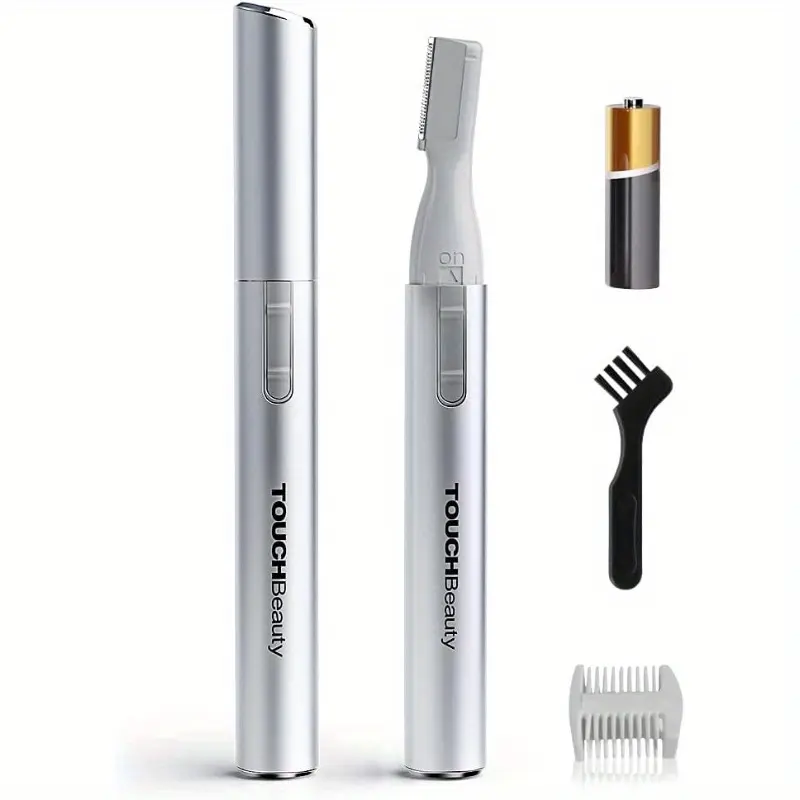 TOUCHBeauty Women's Electric Eyebrow Trimmer - Portable Battery-Powered Hair Remover, Metal Cover, Ergonomic Design and Detachable Trimmer Head, Precise Shaping, Smooth Silver Surface, Durable Structure