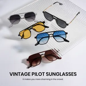 Cyxus Trendy Casual Aviator Sunglasses - Unisex, Full Rim Plastic Frame, Tinted UV400 UV-Protection Lenses, Retro Double Bridge Design for Driving, Travel (Model 1195), Uv-Protection Lens