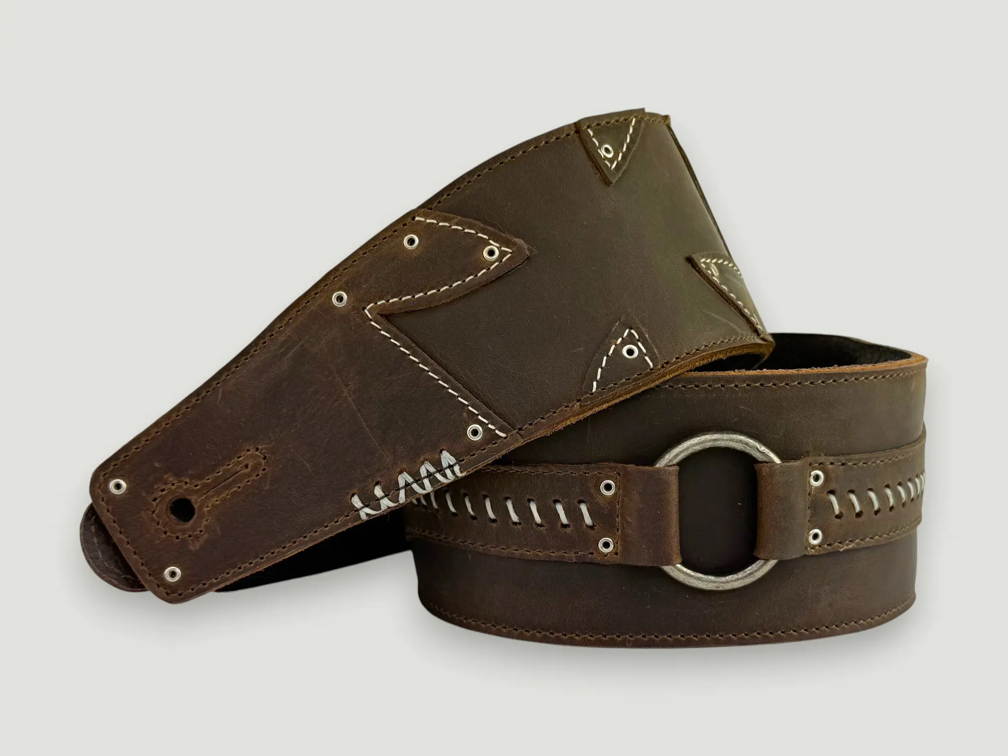 No Quarter - Whiskey Brown Leather Guitar Strap