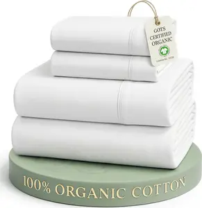 LANE LINEN 100% Organic Cotton Percale Weave Sheets Set - 15" Deep Pocket Fitted Sheet, Breathable Bedding for Dorm Rooms, White Twin Size Bed Essentials