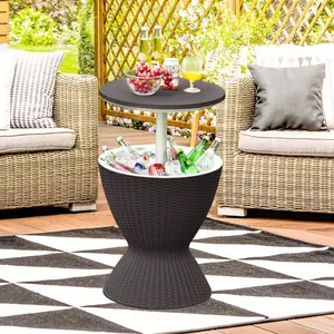 [Costway] Cool Bar Table, 4/8/10 Gallon Beer and Wine Cooler, Rattan Style Patio Bar Tables, Height Adjustable, 3-in-1 Ice Cooler with Drainage Plug, Outdoor Cocktail Table for Deck Pool Party-Deals for You Days