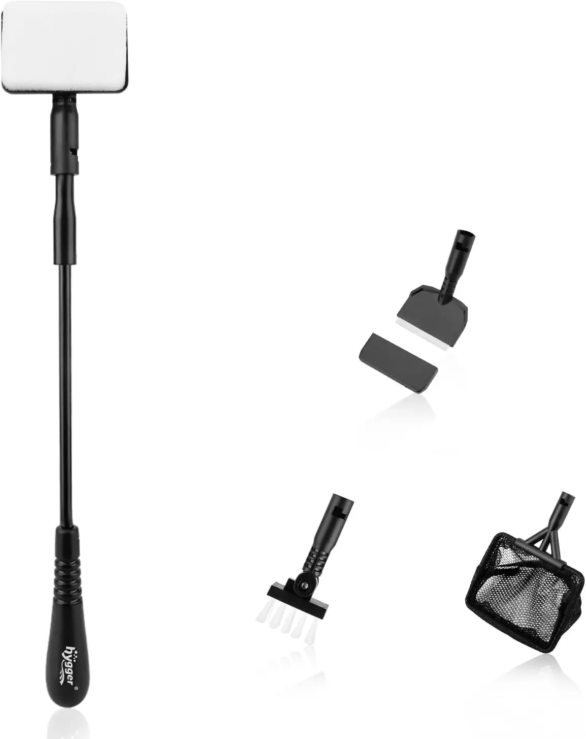 hygger Portable Small Fish Tank Cleaning Tools Kit with Carbon Fiber Handle, Salt Water Aquarium Algae Removal Scraper, Fishing Net, Sponge Brush, Wall Brush