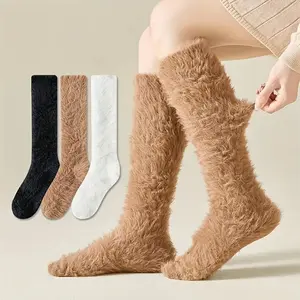 1 Pair of Autumn and Winter Calf Socks for Women, Winter Fleece-Lined Warm Long Socks, Thickened Cold-Proof Long Socks for Women, Anti-Freeze Sleep Socks for Girls