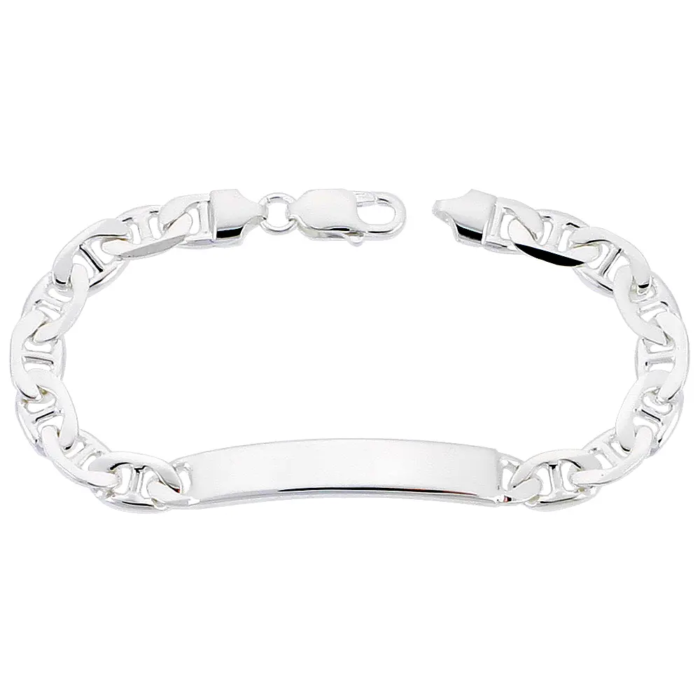 Sterling Silver Mariner Link ID Bracelet, Sterling Silver 6mm Engravable, Made in Italy