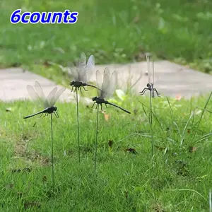 6pcs Realistic Lifelike Dragonfly Decorations, Waterproof Dragonflies for Outdoor Garden Space, Garden Enhancement, Indoor Vase Decoration, Holiday Celebrations Festival Outdoor Decor, Festive Outdoor Decor