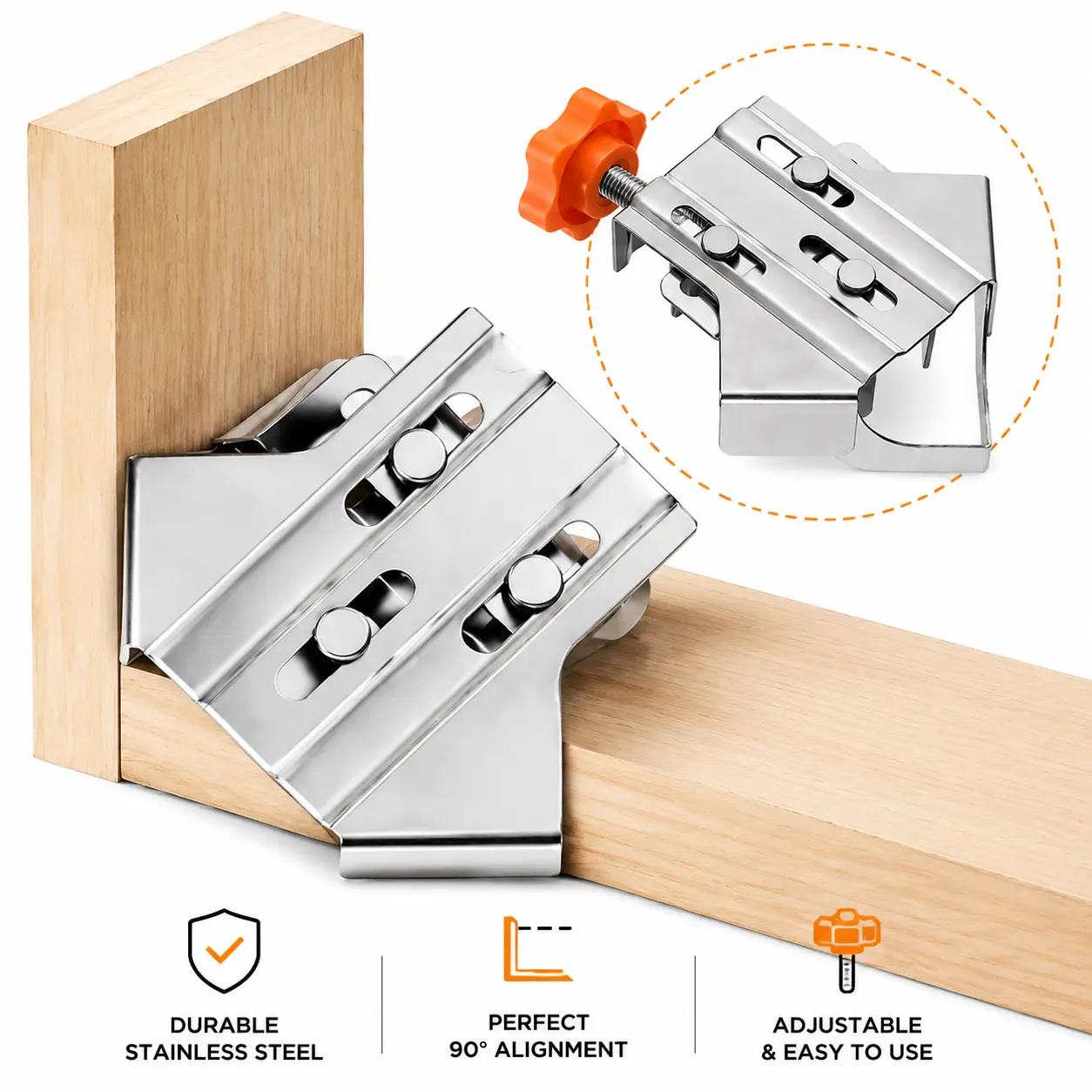 2PCS Stainless Steel 90 Degree Positioning Square Set, Rust Resistant Corner Locator for Cabinet, Picture Frame Building & Home DIY Woodworking