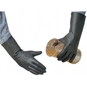 SHOWA Size S (7), 14" Long, 14 mil Thick, Butyl Chemical Resistant Gloves Smooth Finish, Rolled Cuff, ANSI Abrasion Level 0, ANSI Cut Level 0, ANSI Puncture Level 0, Black 874-07