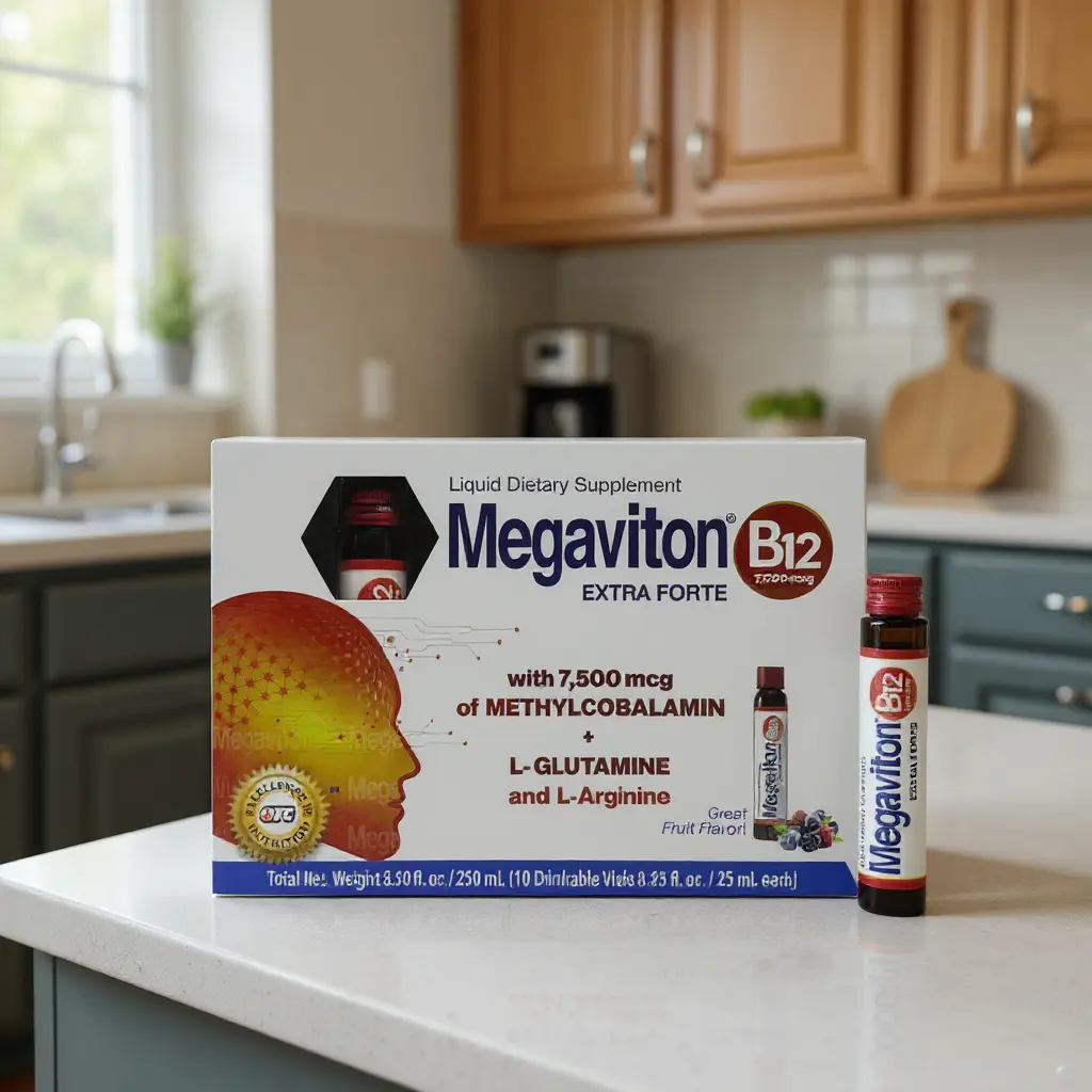 Megaviton B12 Extra Forte Vitamin, 7500 mcg Dietary Supplement Liquid - 10 Drinkable Vials, 8.50 fl oz Edible Supplements for Brain Support
