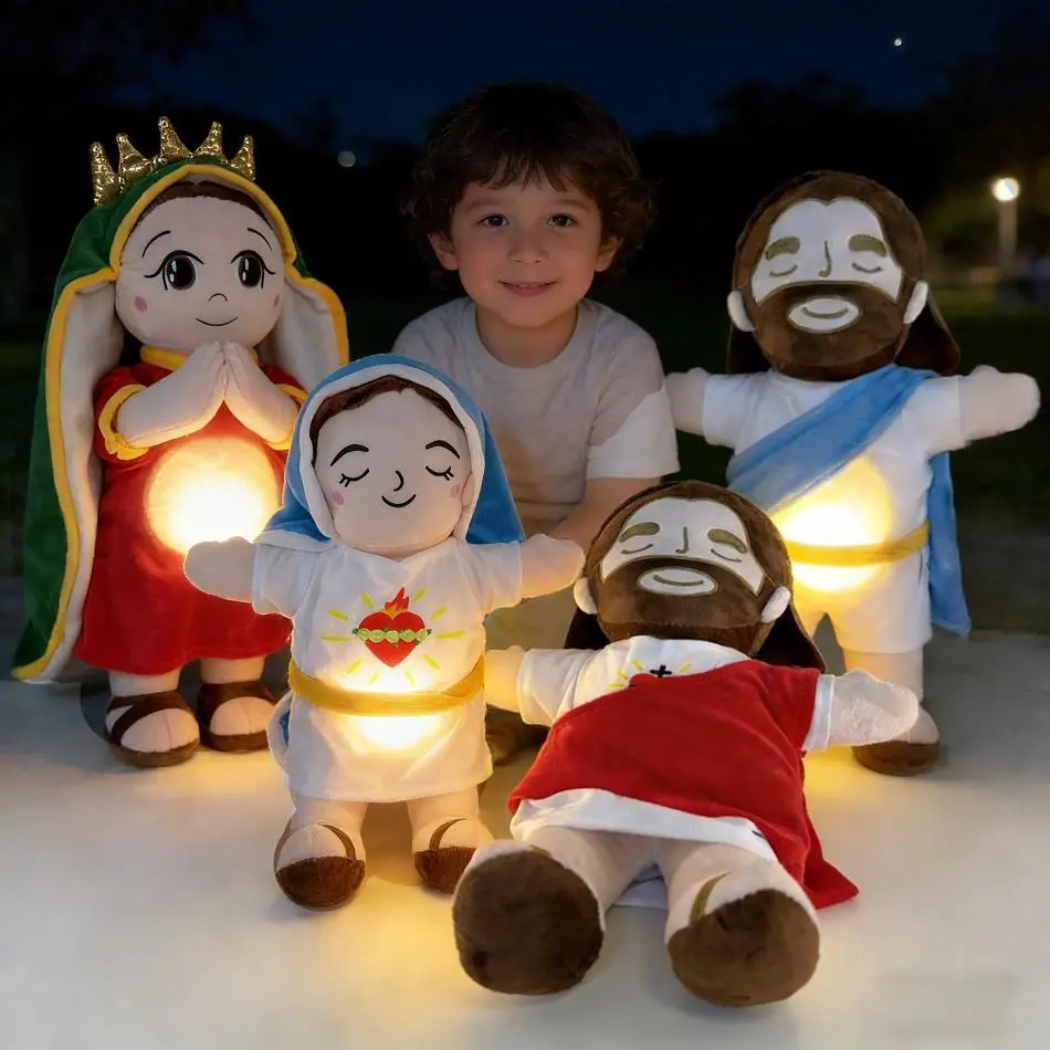 2026 New Jesus Plush Doll - Children's Music Soothing Breathing Sleep Companion with Sound and Light, Manual Home Decor Statue Figurine (a, 1-3cm difference, self purchase eligible) Holiday Gift for Kids, Jesus Plush Toy, Music Soothing Breathing Doll