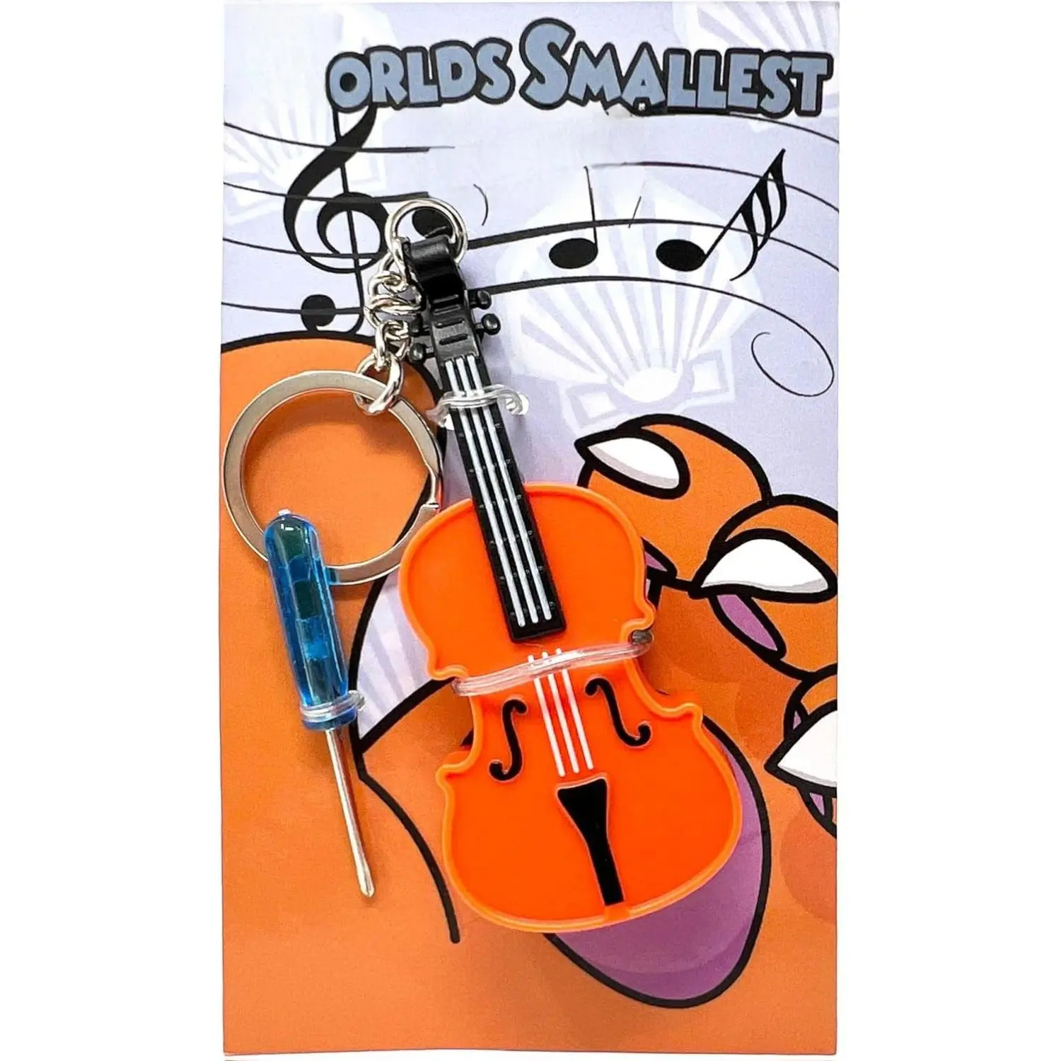 World's Smallest Violin Keychain with Playable Sad Music - Tiny Mini Violin Keychain with Sound & Screwdriver Included