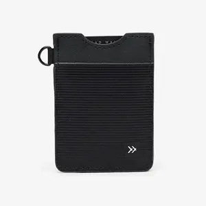THREAD - Black Vertical Wallet - RFID Secure, Leather & Elastic Construction, Holds 2-8 Cards, Built-in Metal D Ring, 3.7 in x 2.7 in