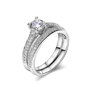 2-Piece Women's Simulated Diamond Ring Set, ZirconEngagement Ring, Elegant Bridal Wedding Ring, ProposalJewelry, Size 7-9