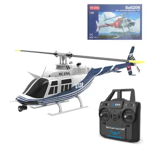 EngineDIY C138 Remote Control Helicopter, 1:33 Scale Bell206 Helicopter 2.4G 6CH RTF Single Propeller Aileron Free, Six-axis Gyroscope, Modular Battery, One-Touch Function RC Airplane Trainer Gifts for Adults