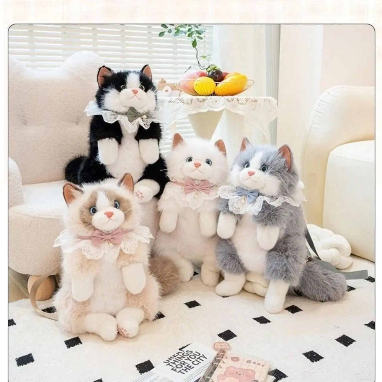 Realistic Cat Plush Backpack, Chic Casual Unisex Animal Design with Double Strap and a Built-in Organizer for Daily Use