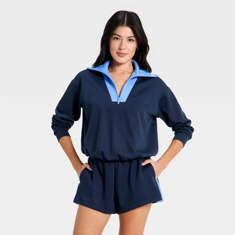 All In Motion Women's Airy Sleek Pique 1/2 Zip Bubble Hem Pullover Sweatshirt