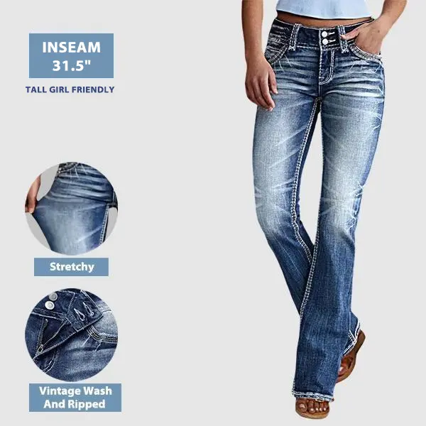 Flamingals 90s Vintage Slant Pocket Mid Waist Straight Leg Jeans for Women's Fashion