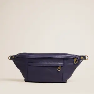 Parker Thatch Cross Your Heart Sling - 100% Soft Supple Navy Leather with 2 Zipper Pockets & Second Pocket for Hands-Free Convenience