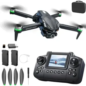 Drone with Screen Controller Brushless Motor Altitude Hold One Key Take Off Landing Active Obstacle Avoidance Black Carrying Case Two Batteries