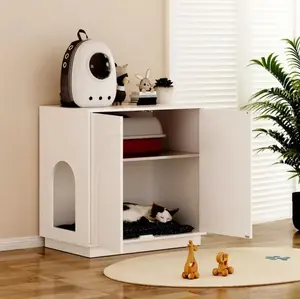 Hidden litter box furniture, a hidden litter box cabinet with a detachable partition. The open - entrance design is suitable for most cats and litter boxes. It is a storage cabinet for cat litter machines that can be used in the living room and bedroom.