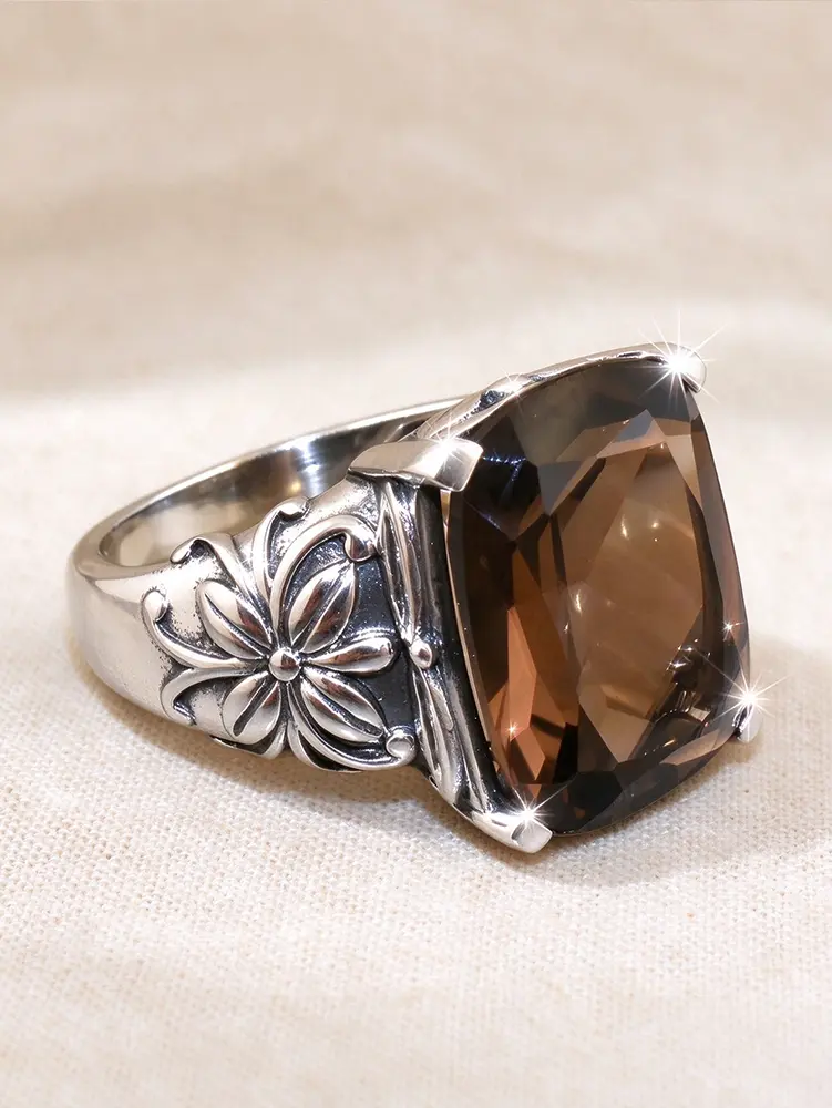 1 PC Vintage Chunky Ring for Women, Flower Ring, CZ Ring, Retro Copper Floral Carved Wide Band Ring, Shiny Cocktail Ring, Vintage Rings Jewelry Birthday Christmas Gift for Women