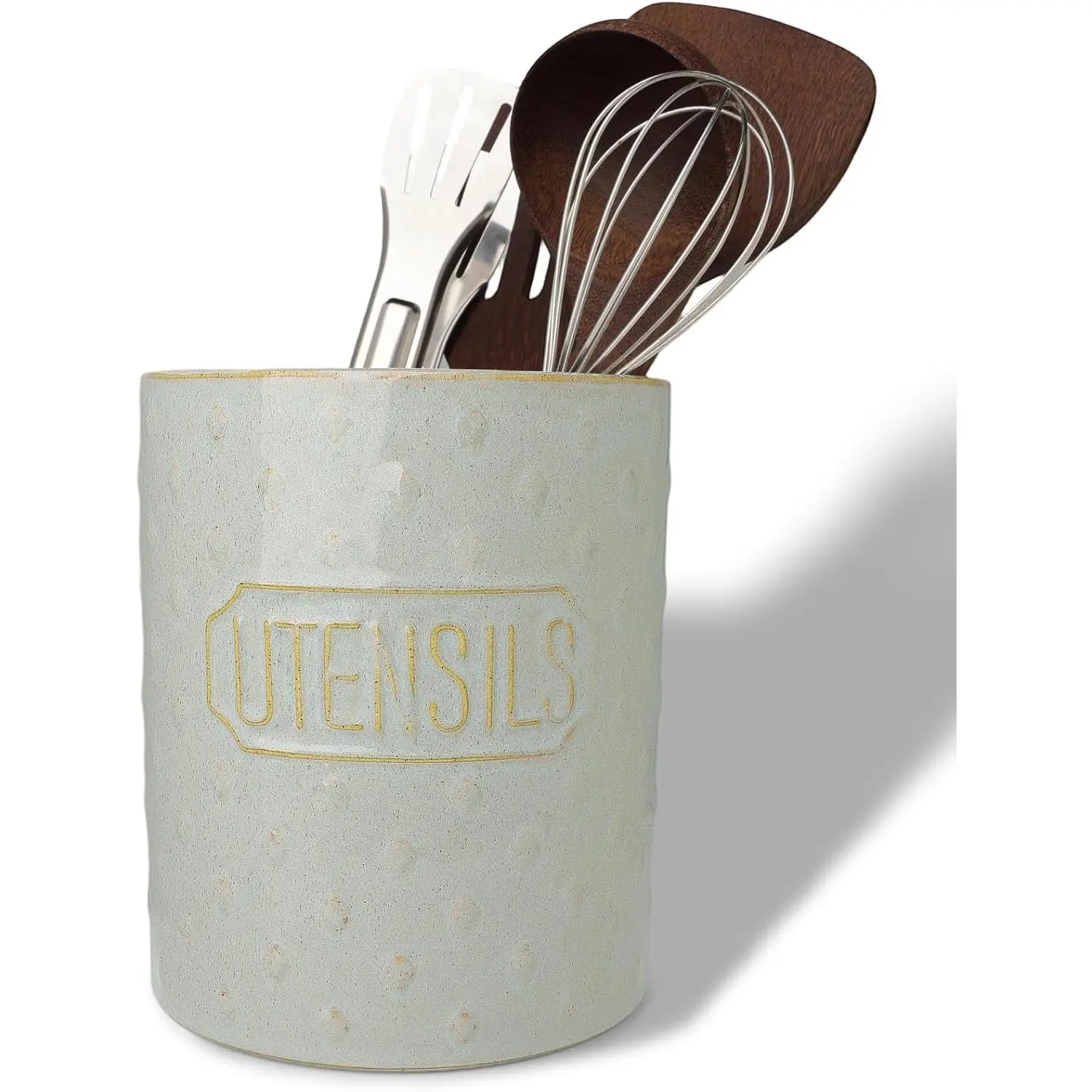 GDCZ 7-in Sturdy Stylish Ceramic Utensil Holder, Countertop Storage Organizer for Kitchen Cooking Tools, Farmhouse Kitchen Decor (Grey)