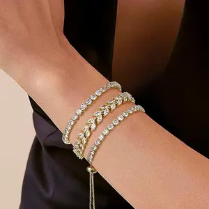3 Pcs Elegant Adjustable Tennis Bracelet Set with Sparkling Cubic Zirconia - Perfect for Everyday & Party Wear, Mother's Day Gift