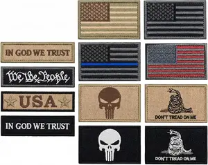 Bundle 12 Pieces USA Flag Patch Thin Blue Line Tactical American Flag US United States Military Patches Set for Caps,Bags,Backpacks,Tactical Vest,Military Uniforms (D-USA Patch