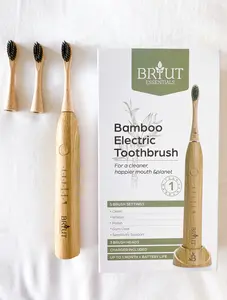 Briut Essentials Bamboo Sonic Electric Toothbrush,  Deep Clean & Teeth Whitening, 5 Cleaning Modes, Rechargeable Toothbrush for Sensitive Teeth, 3 Brush Heads Included