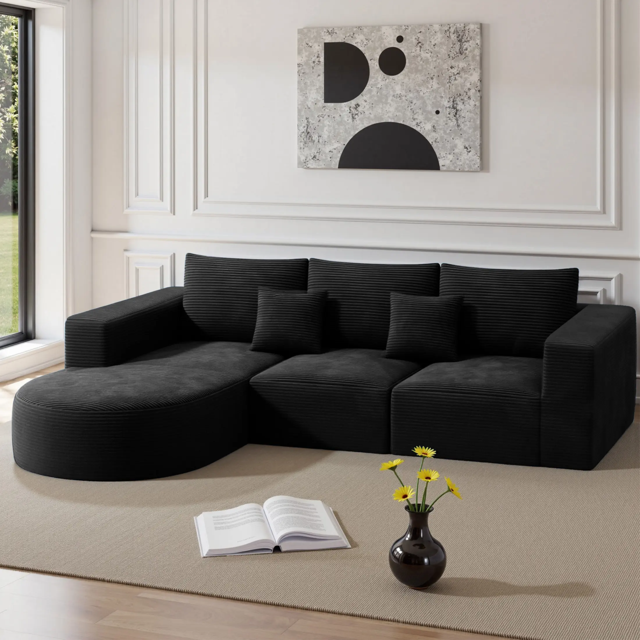 【Shipped in two packages】Modular Sectional Sofa with L-Shape Chaise,Cloud Sectional Modern Sleeper Couch with Deep Seat,Sponge Compression Sofas No Assembly Required