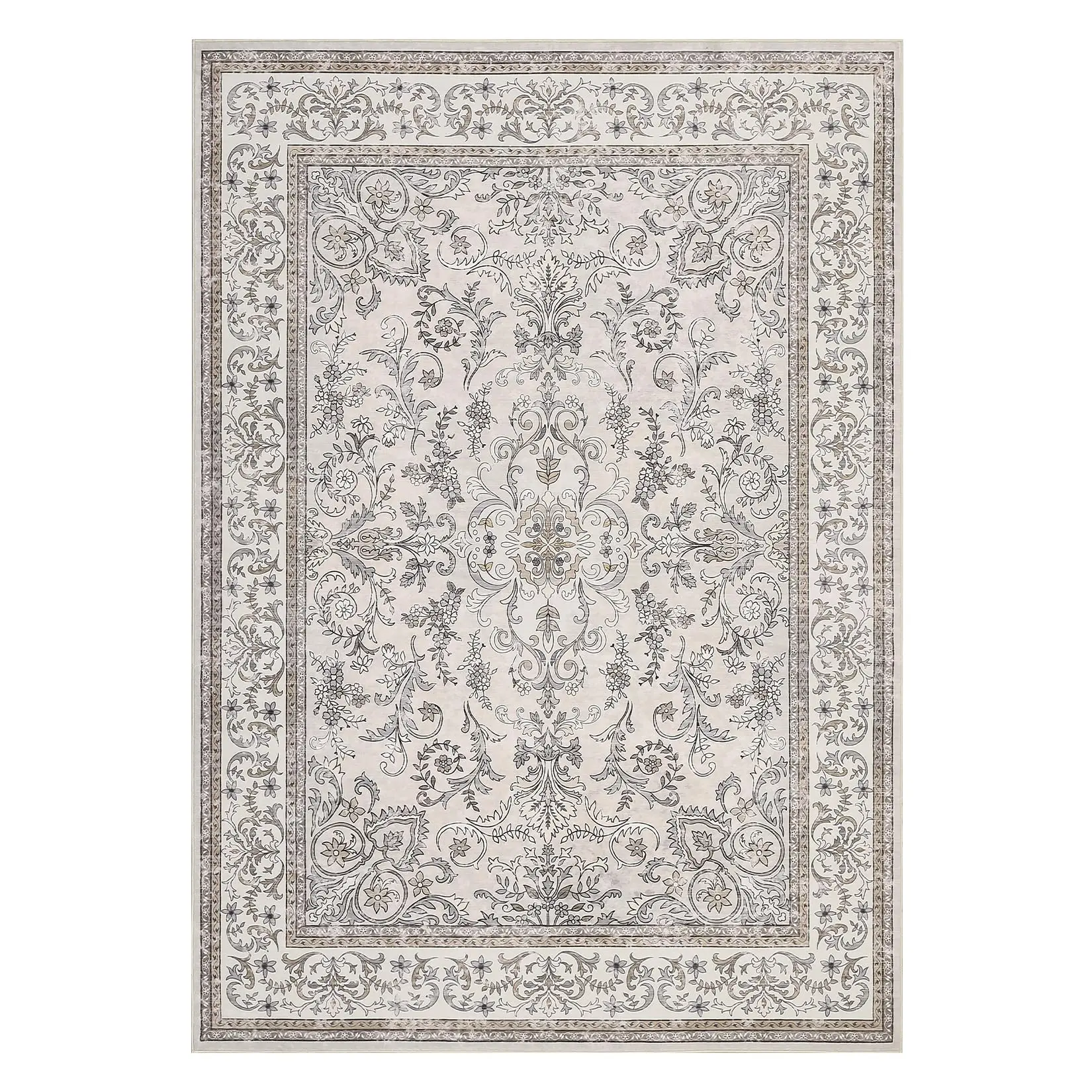 GARVEE Rugs for Living Room 9x12 Washable Large Area Rug Soft Printed Vintage Floral Low Pile Area Rugs Non Slip Soft Indoor Bedroom Carpets for Laundry Room Playroom Moroccan Carpet Pink Camel