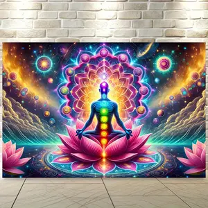 Chakra Harmony for Lotus Meditation Backdrop - Vibrant 243.84x182.88cm Polyester Wall Hanging, Ideal for Living Room, Bedroom, Office & Outdoor Decor, Perfect for Parties & Holiday Gifts, No Electricity Required, Zen Home Decor