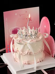 Crown Shaped Cake Decoration, 1 Count Elegant Rhinestone Decor Crown for Wedding Birthday Party, Cake Decoration Supplies, Crown Cake Topper