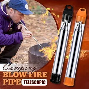 1pc Stainless Steel Retractable Fire Blow Tube, Fire Blowing Stick for Outdoor Camping, Hiking, Outdoor Camping Supplies