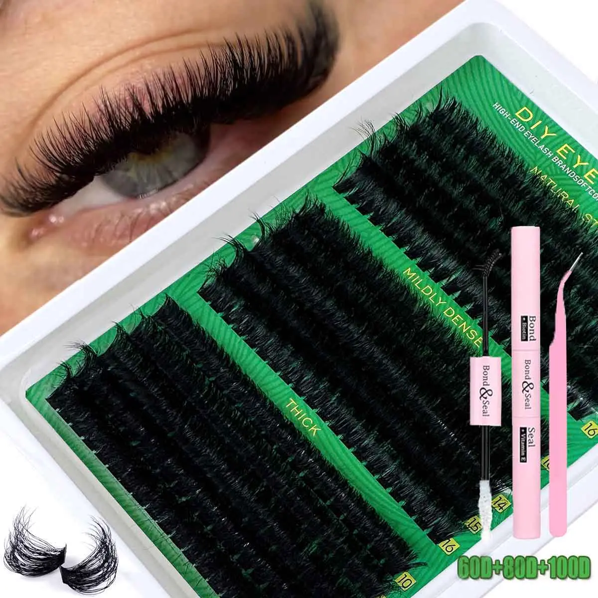 50D/60D/80D/100D/160D DIY False Eyelashes Kit, DIY Eyelash Cluster, DIY Eyelash Set, Mixed Lengths 10-16mm, Fluffy D Curl 0.07mm Thickness, Easy Application, Perfect for Daily Use & Cosplay Makeup, Volume Eyelashes, Synthetic Lashes