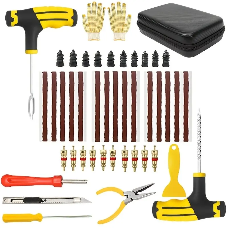 32pcs Car Tire Repair Tool Kit, Air Pump Tire Inflator Tool Emergency Patch Kit, Puncture Repair Kit, Burst Tire Repair Tools, Essential Automotive Maintenance Gear, Portable Tire Inflator