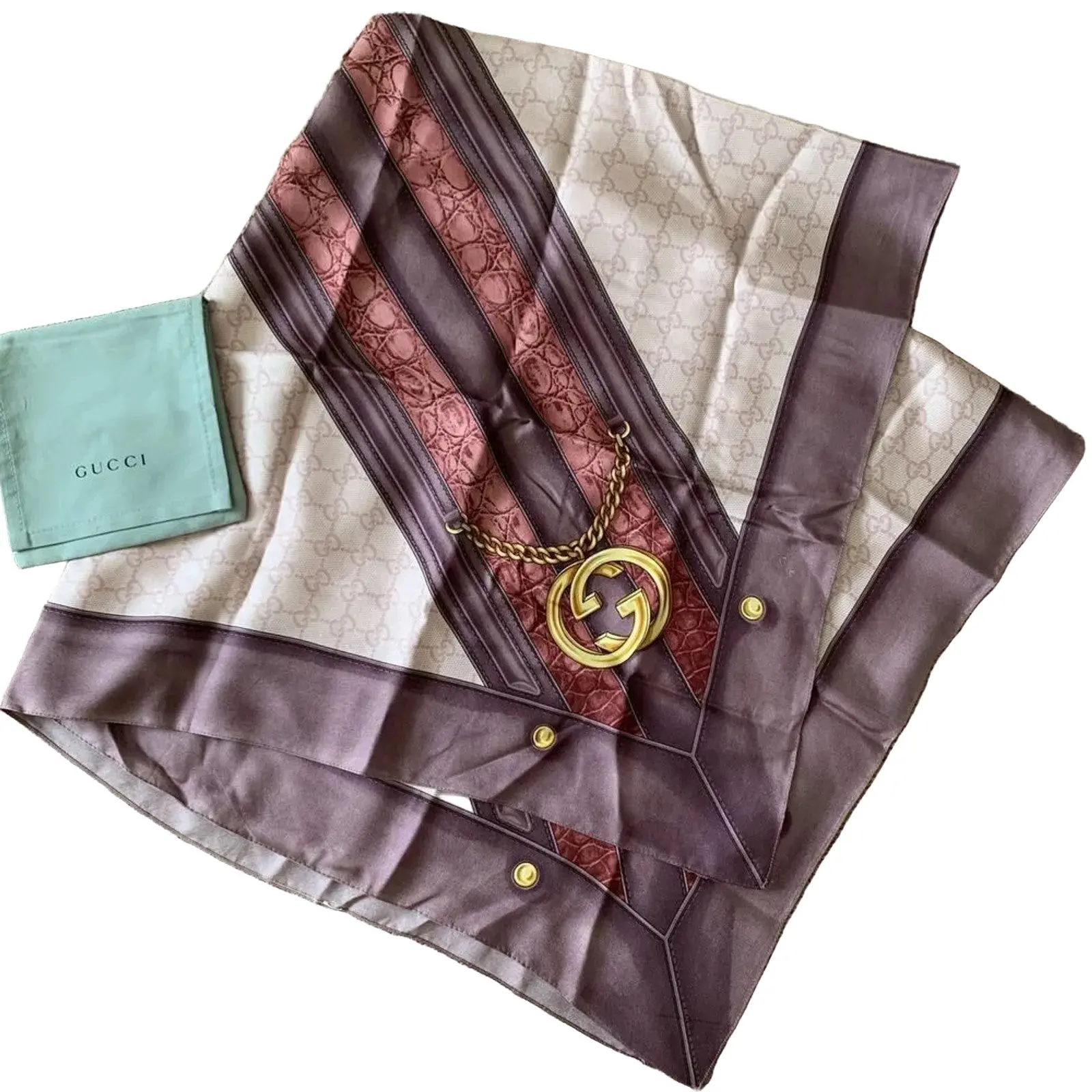 Pre-owned Authentic Gucci monogram large pure silk scarf with dust bag