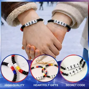 2PCS Heated Rivalry Bracelets Magnetic Hockey Bracelets for Couples, Ice Hockey Charm Beaded Stretch Bracelets with Team Number Beads Heated Rivalry Merch