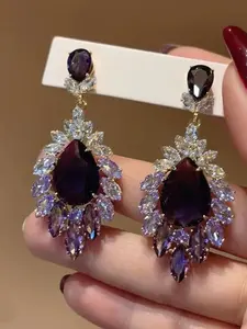 Vintage Luxurious Full Diamond Fringe Earrings, Cubic Zirconia, Exaggerated Charm Drill Ear Jewelry for Women, Elegant Statement Accessories